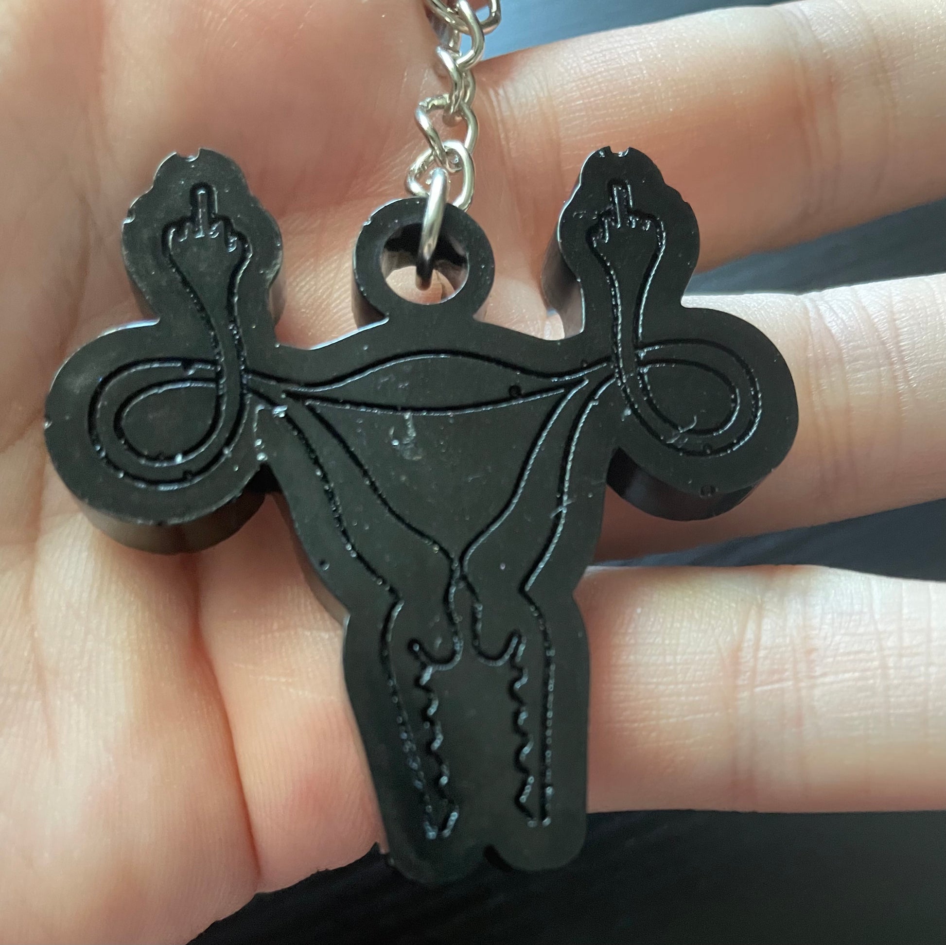 Black angry uterus keychain